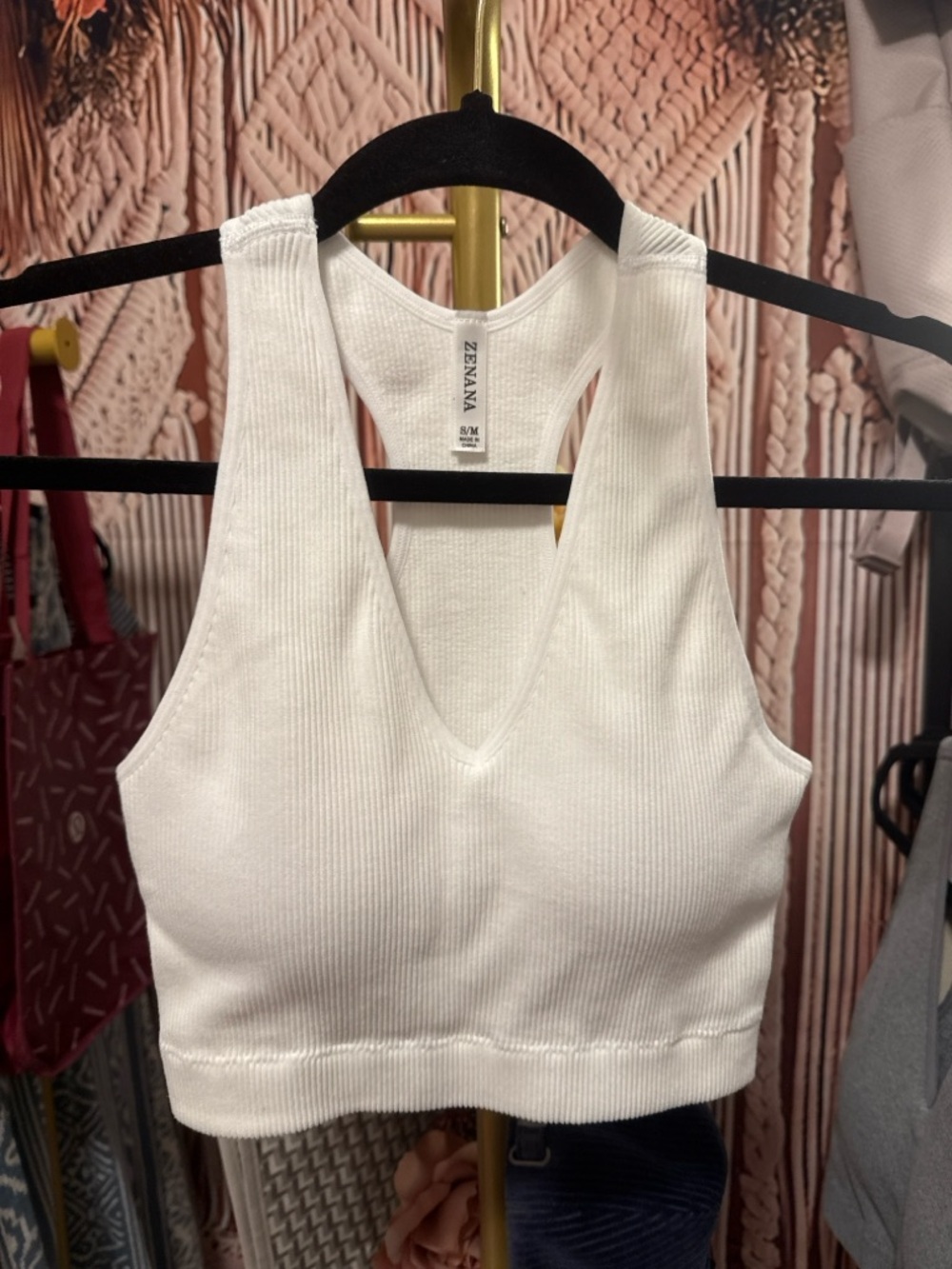 Zenana Outfitters White Ribbed V-Neck Racerback Crop Tank